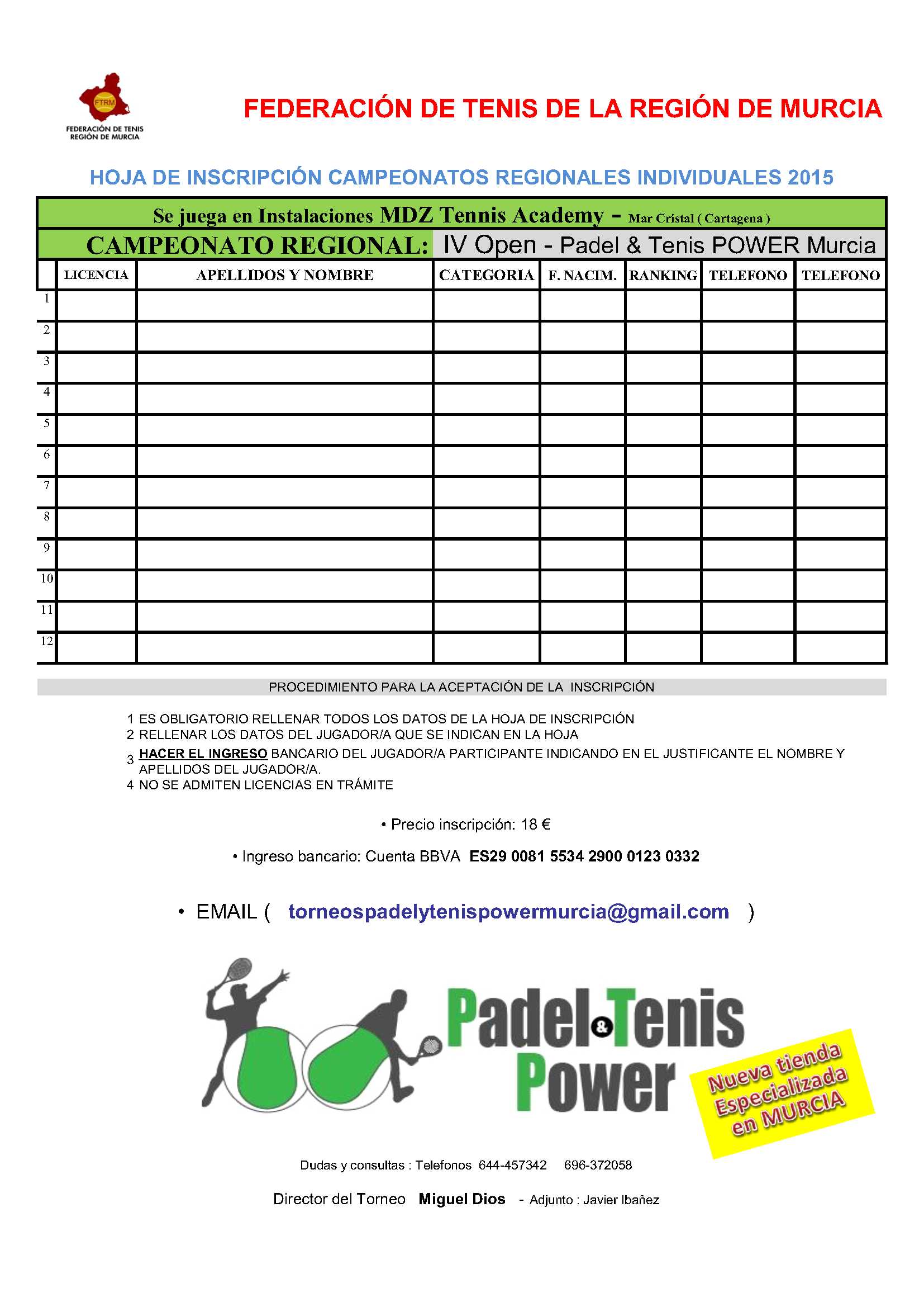 Hoja Inscripcion IV Open PadelTenisPOWERMurcia 4Edi